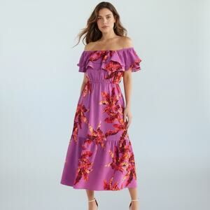 Sofia by Sofia Vergara Floral Ruffle Off Shoulder Tiered Maxi Dress Sz M EUC